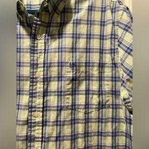 Chaps Button Down Short Sleeve Shirt, Men’s XXL. Yellow & Blue Plaid.